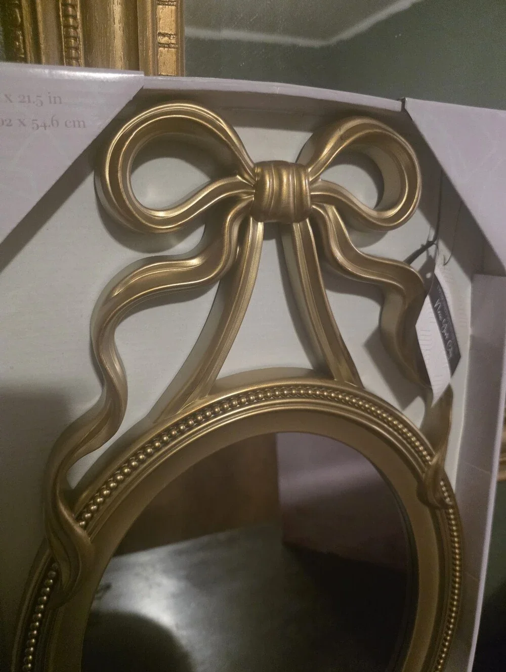 Gold Ribbon Bow Oval Wall Mirror - Elegant Home Wall Decor 13x21.5 Inches
